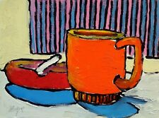 COFFEE CUP & ASHTRAY Beautiful Expressionist Textured Original Oil painting