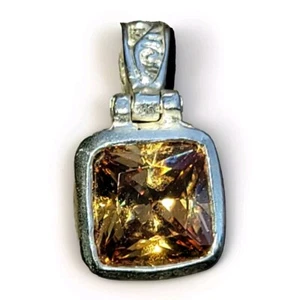 VINTAGE STERLING 925 Large SUNNY CITRINE STONE Square PENDANT - Picture 1 of 8