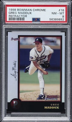 1998 BOWMAN CHROME REFRACTOR #16 GREG MADDUX PSA 8 - Image 1 of 2