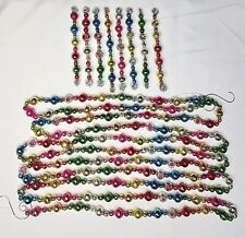 ✨️🌸  Bright n Colorful 120" Vtg Mercury Glass Bead Garland W/8 Fun Ornaments 