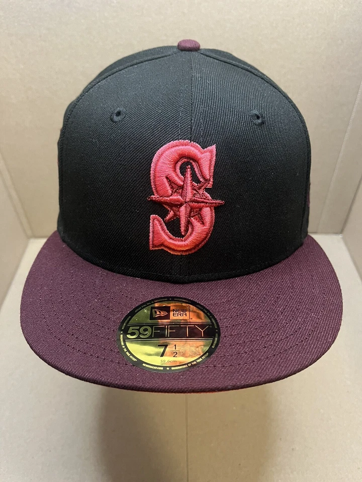 New Era SEATTLE MARINERS 59FIFTY 合身帽子 25 周年侧贴 7 1/2 — 第 1/4 张图片