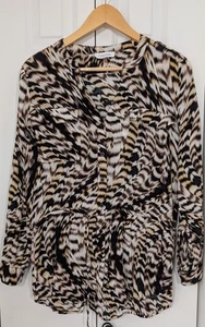 Calvin Klein Damen Bluse Größe M Braun Weiß Langarm - Bild 1 von 5