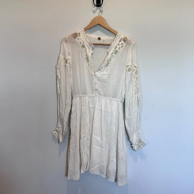 Free People FP одно платье женщин XS кружева богемное длинным рукавом туника Топ - Изображение 1 из 4
