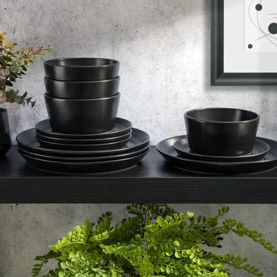 Gibson Soho Lounge Sofia 12-Piece Coupe Dinnerware Set - Matte Black - Image 1 of 4