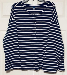 Maglione Henley Old Navy Breton a righe top donna 3X blu navy manica lunga - Foto 1 di 3
