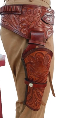 Gun Holster Belt Western Leather Revolver Pistol Tooled For Christmas Gifts - Image 1 of 3