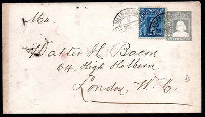 CHILE, SOBRE, COLON IMPRESO Y PESO BRONCE, PMK. VALPARAISO, A LONDRES   #MB8-003 - Image 1 of 3