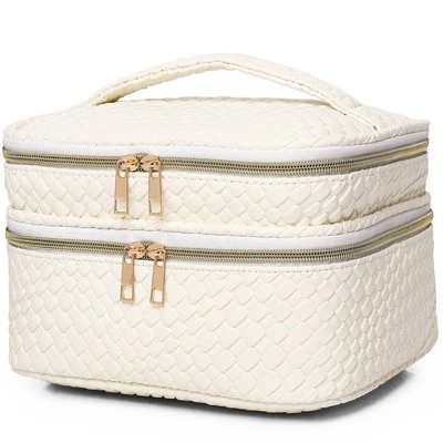 Bolsa de maquiagem de viagem feminina dupla camada cosmética com organizador de joias grande - Imagem 1 de 4