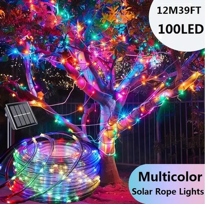 Cadena de luces solares para exteriores 100 luces LED de cuerda PCV para valla de jardín patio patio Foto 1 de 4