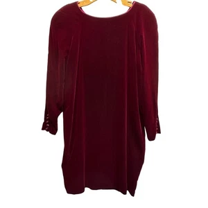 Jones New York Vintage Burgundy Velvet Dress Button Back Size 14 - Picture 1 of 8