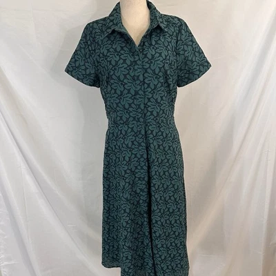 Ann Taylor Teal Eyelet Fit N Flare Shirt Dress Work SZ 10 100% Cotton Pockets! - Image 1 of 4