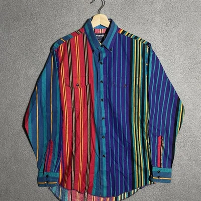 Vintage Wrangler Brushpopper Shirt Western Cowboy Striped X-long Tails 15.5-34 - Image 1 of 4