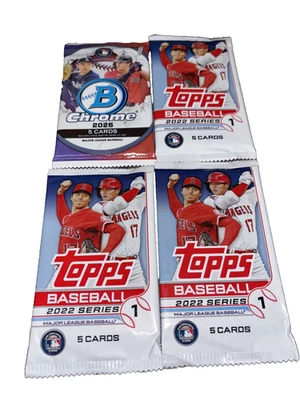 2025 Bowman Chrome Card Pk &(3)2022 Topps Series 1 Baseball 5 Card Pks-Free Ship - Image 1 of 4