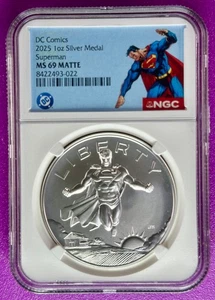 (2025) DC Comics Superman 1oz Silver Medal NGC MS69 Matte (022) - Picture 1 of 2