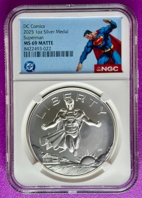 (2025) DC Comics Superman 1oz Silver Medal NGC MS69 Matte (022) - Image 1 of 2