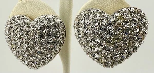 SWAROVSKI GOLDTONE CLEAR CRYSTAL PUFFY HEART CLIP ON EARRINGS K153B - Picture 1 of 4