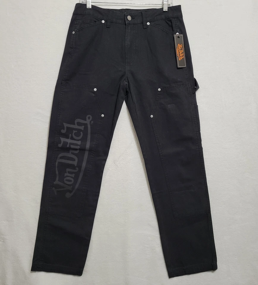 Pantalones de carpintero Von Dutch para hombre 30 x 30 doble rodilla algodón negro nuevos con etiquetas Sk8  Foto 1 de 4