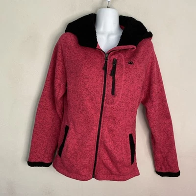 Snozu Pink Hooded Full Zip Jacket Women M Pocket fleece hood outdoors Faux Fur - Image 1 of 4