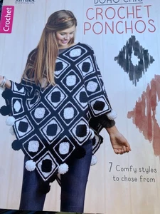 Ponchos de ganchillo boho chic Leisure Arts 7 estilos cómodos abuela, escoba encaje - Imagen 1 de 10