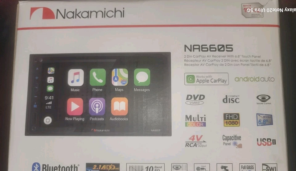 NAKAMICHI NA6605 6.8 Touch Screen 2-DIN Apple CarPlay Android Auto Receiver NEW - Image 1 of 4