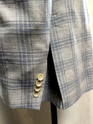 Abrigo Deportivo Hombre Chaqueta Blazer 1/2 Línea AZUL CUADROS LANA LINO SEDA 42R* Foto 1 de 4