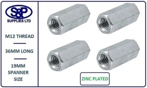 M12 /12MM / 12mm HEX DEEP CONNECTOR NUT STEEL BZP ZINC PLATE 12mm / M12 COUPLER - Picture 1 of 4