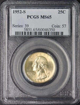 1952-S Washington Silver Quarter - PCGS MS65 - ✪COINGIANTS✪ - Image 1 of 2