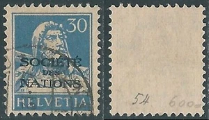 1924-37 SVIZZERA SERVIZIO USATO SOCIETE DES NATIONS 30 CENT CARTA GROFFATA RA4-6 - Picture 1 of 1