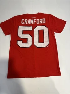 REEBOK NHL Mens Medium Chicago Blackhawks Crawford #50 Red Double Print T Shirt - Picture 1 of 6