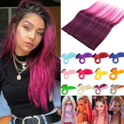 Extensiones de pieza de cabello rosa ombre largo EE. UU. 10 piezas Festival Highlight Streak Foto 1 de 4