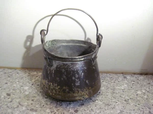 Antique Primitive Copper and Brass Hand Forged Cauldron 6" - Picture 1 of 9