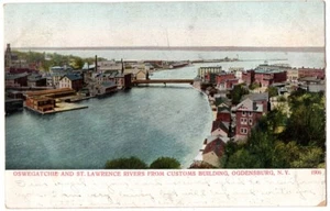 VINTAGE OGDENSBURG NY OSWEGATCHIE & ST LAWRENCE RIVERS POSTKARTE 1908 062121 Q - Bild 1 von 2