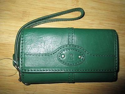 NUEVO CON ETIQUETAS Fossil Maddox Cuero iPhone 4 5 Estuche Muñequera Billetera ID Abeto Kelly Verde $45 Foto 1 de 3