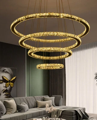 Circle LED Dimmable Ring Crystal Pendant Lamp Chandelier Ceiling Light Dimming - image 1 of 4
