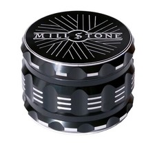 Millstone Tobacco Herb Grinder 4-Piece Metal 2.5 inch Large Magnetic Top Black