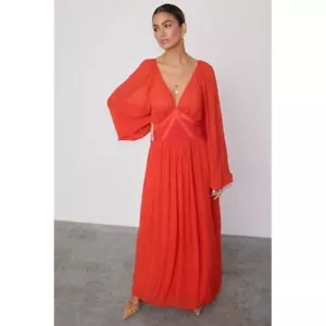 Never Fully Dressed Reign Dress Red Orange Boho Buff Sleeves V-Neck NWT Sz 8P - Picture 1 of 9