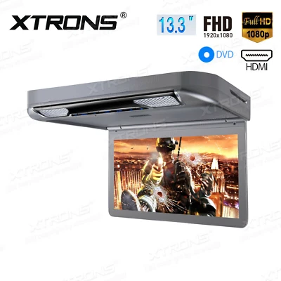 Gray 13.3" Car Roof Overhead Flip Down Monitor DVD Player Game USB SD HDMI FM IR - Image 1 of 4