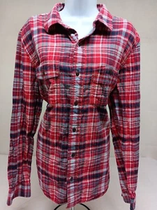 Levi's Womens Flannel Shirt Size XL Plaid Red 100% Cotton Long Sleeve Outdoor - Picture 1 of 14