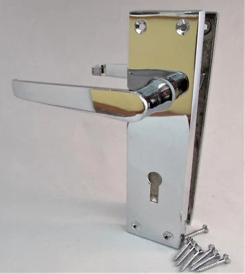 Chrome Modern Victorian Straight LOCK Internal External Door Handles SETS D13 - Image 1 of 4