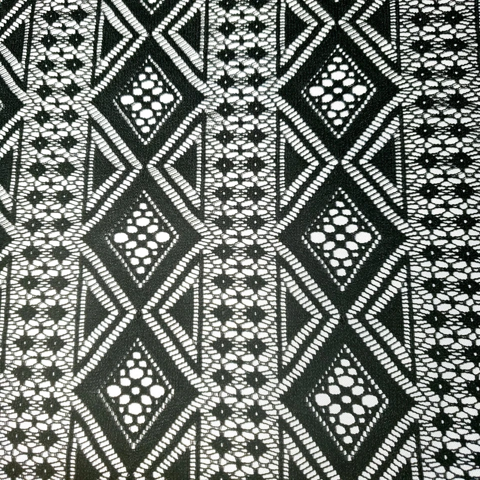 BLACK DIAMOND STRIPE LACE FABRIC 54" BY THE YARD GOTHIC GEOMETRIC LACE - Image 1 of 4