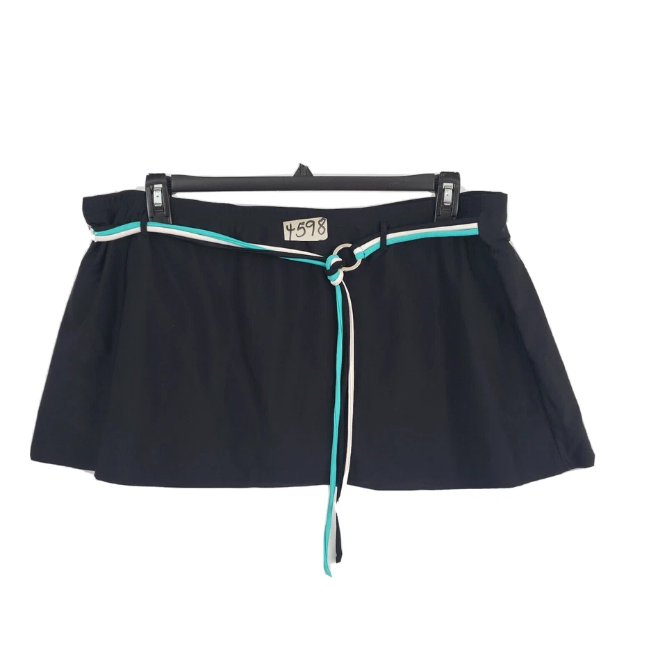 Ana Women’s Bikini Bottom swim skirt, Black with teal white black belt size 18W - Image 1 of 3