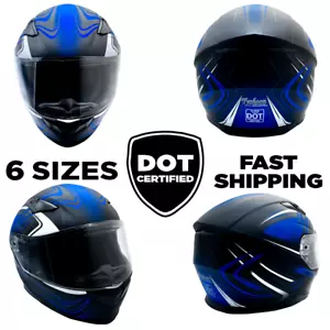Full Face Helmet w/ Retractable Sun Visor Motorcycle Matte Blue Adult DOT - Bild 1 von 10