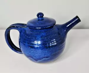 Vtg Tatiana Signed Blue Cobalt Glazed Stoneware Teapot Ceramic Artist Tea Pot - Picture 1 of 7