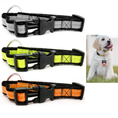 ATB Cat Dog Puppy Nylon REFLECTIVE Collar Pet Adjustable Neck Brite 14 - 22 NEW