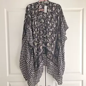 Time and Tru Cover Up Shawl Kimono Lightweight Flowy Black Floral S/M New - Picture 1 of 9