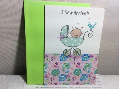 RSVP TARJETA DE FELICITACIÓN DE FELICITACIÓN DE BEBÉ Nueva con Sobre "Una Nueva Llegada..." Foto 1 de 2