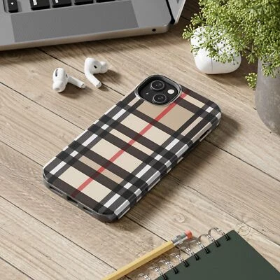 格子手机壳 适用于三星 Galaxy S24 S23 S22 S21 & iPhone 15 棕褐色 黑色 红色 — 第 1/4 张图片