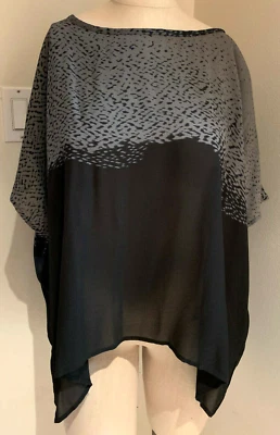 Blusa Eileen Fisher Negra y Gris 100% Seda Crepé Cuadrada Ballet Cuello Redondo Med NUEVA Foto 1 de 4