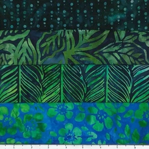 Lot of (4) 1 Yard Cuts 100% Cotton Quilting Batik Fabric Blue Green Navy #671 - Picture 1 of 2
