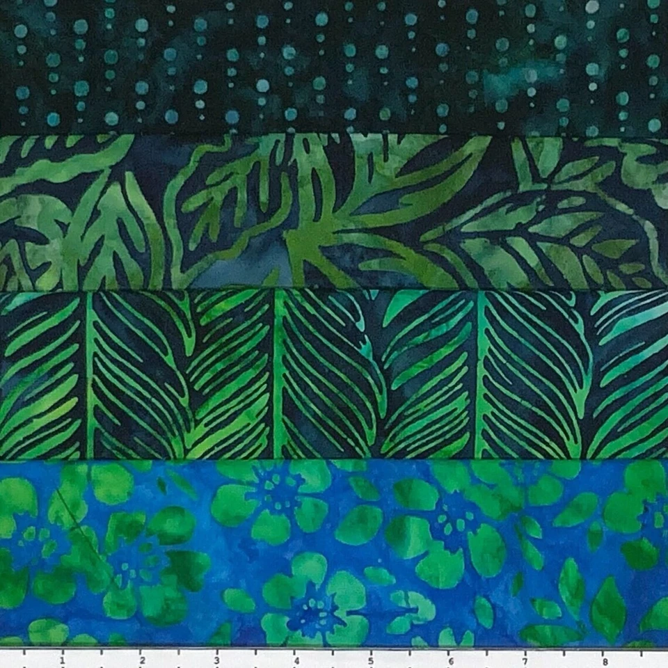 Lot of (4) 1 Yard Cuts 100% Cotton Quilting Batik Fabric Blue Green Navy #671 - Image 1 of 2